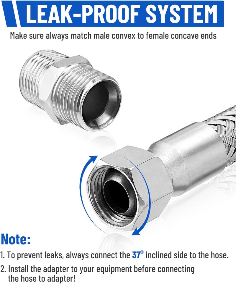 Turnirace طقم خرطوم قفز لضاغط الهواء 1/2" × 60" - نهايات دوارة 1/2" ذكر NPT إلى 1/2" ذكر NPT - 450 PSI، 750°F من الفولاذ المقاوم للصدأ مضفر - درجة صناعية - Image 4